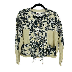 Vintage Produce Company Cotton Boxy Cropped Button Front Tie Waist Jacket Top M